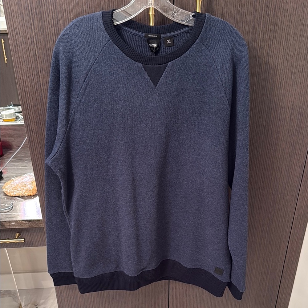Boss Blue Crewneck Sweater with Textured Design